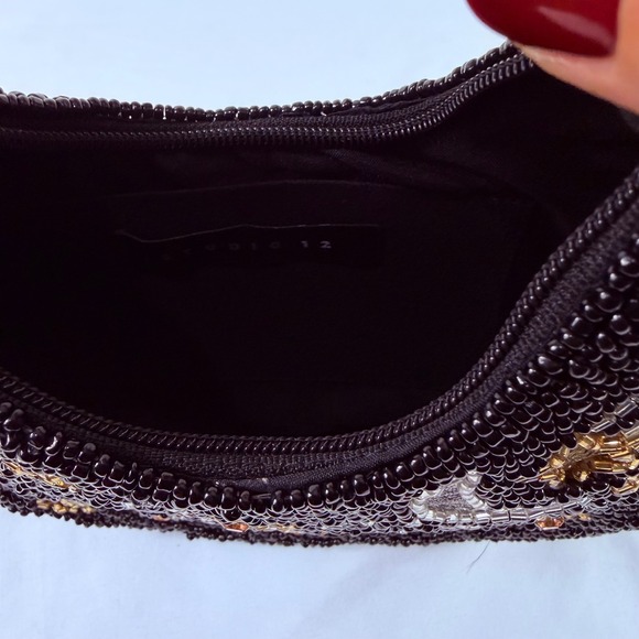 New Handcrafted Black Beaded Crescent Moon Star Purse Bag Handcrafted India NWT - Picture 7 of 11